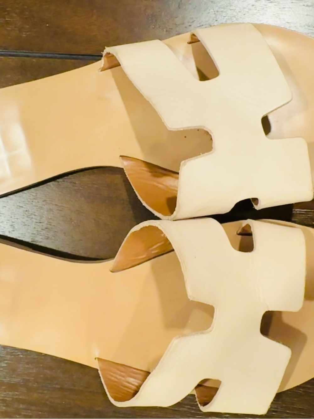 Lulu's Nude Leather Slide Sandals - Picture 6 of 10